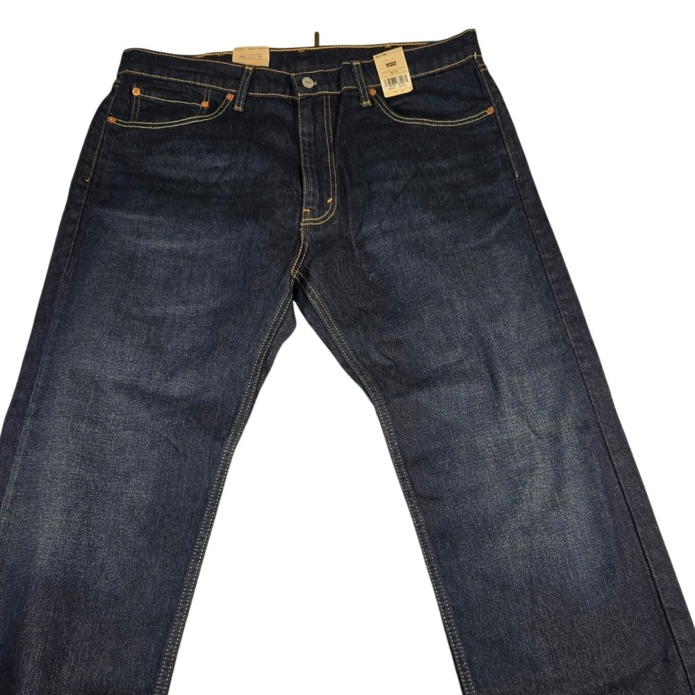 Levis 505 Regular Fit Stretch Jeans Mens 38x30 Dark Indigo Straight Leg Denim